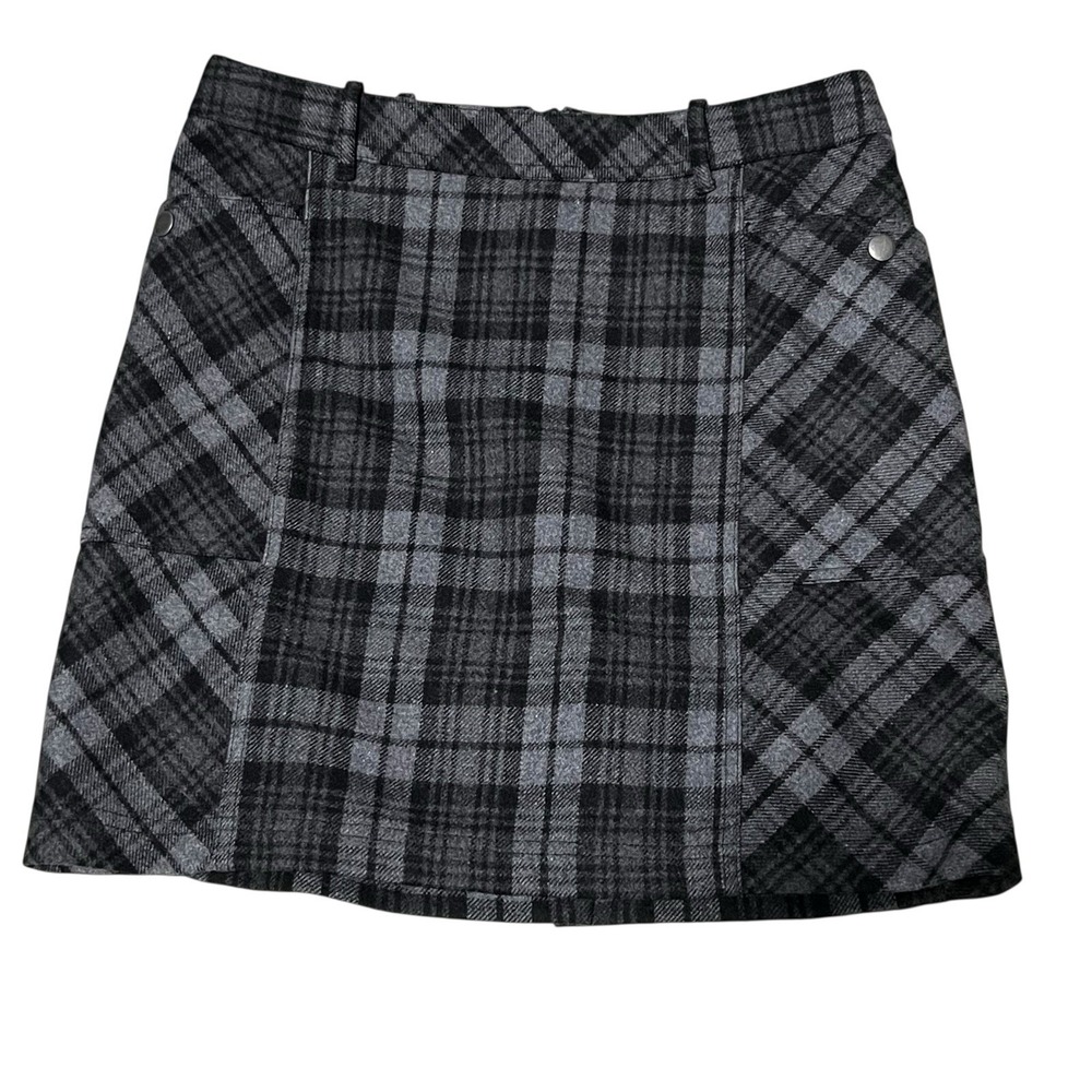 Eddie Bauer Skirt Womens 6 Black Gray Plaid Wool Pockets Lined Academia NWOT